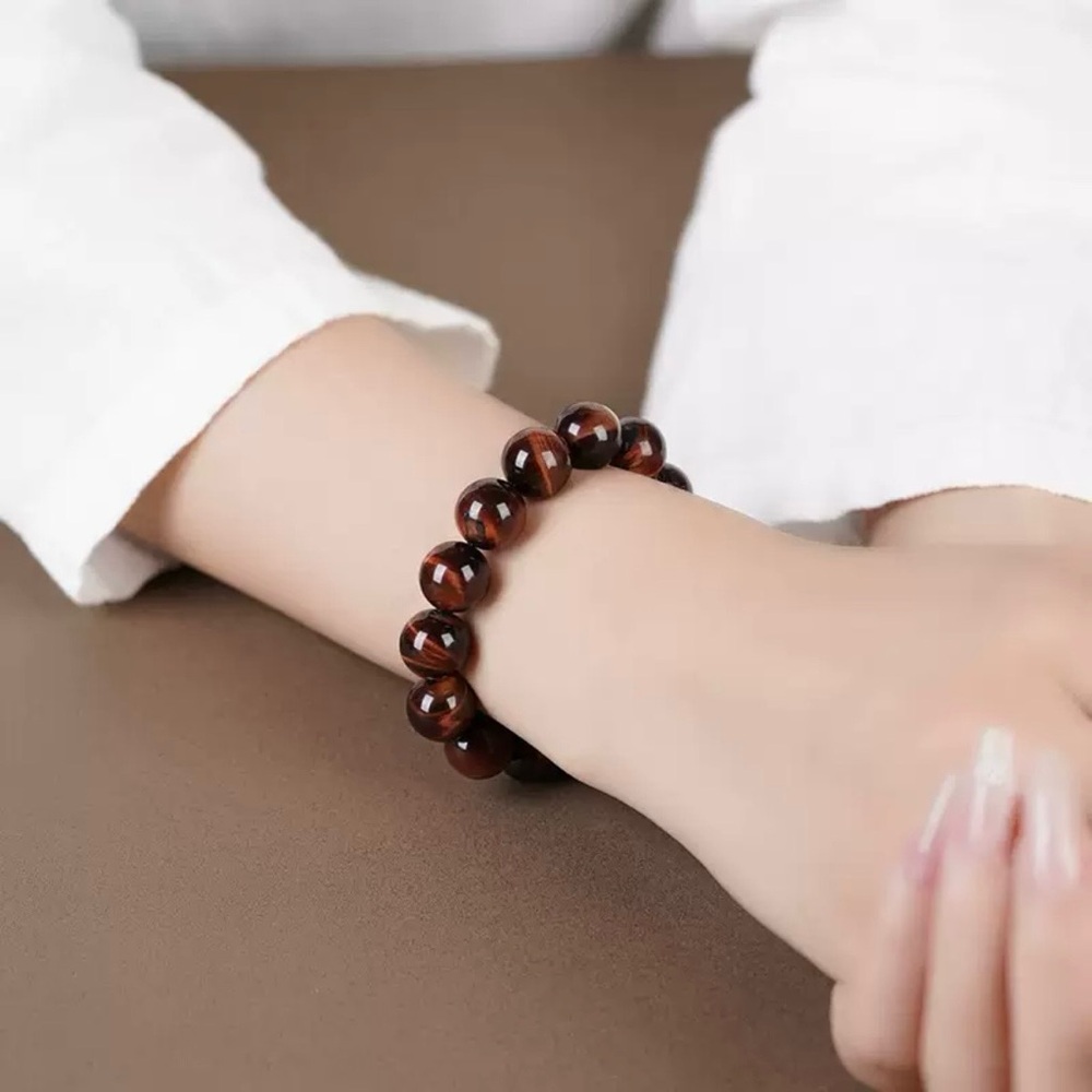 Red Tiger’s Eye Bracelet 12mm | Natural Gemstone Stretch Bracelet